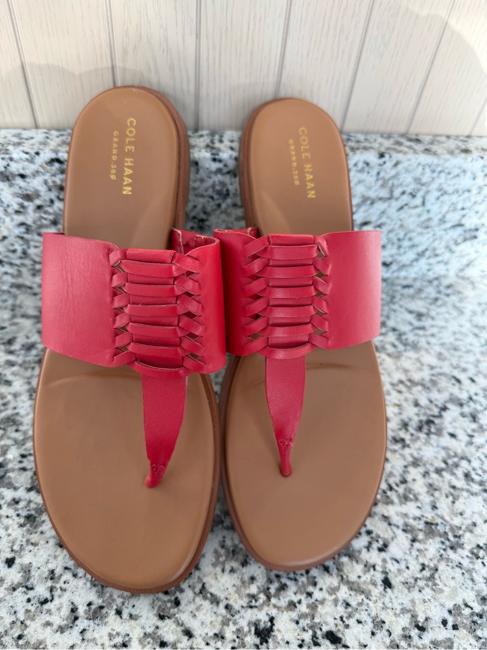 Cole Haan Red Leather Braided Thong Slide Sandals